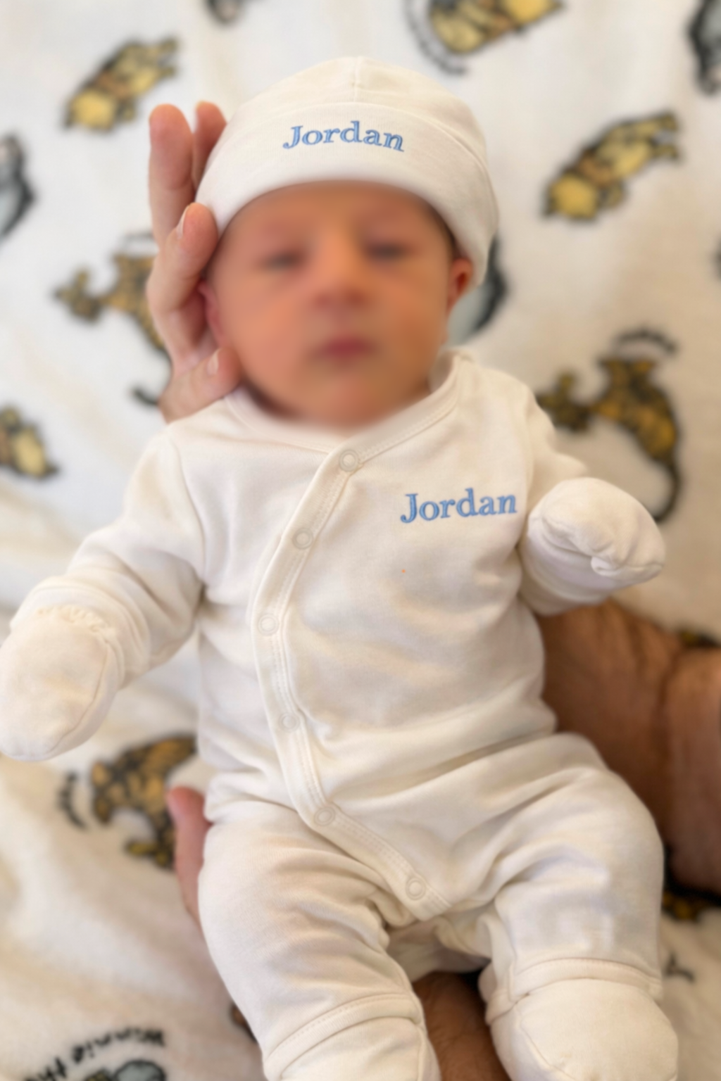 Ensemble naissance personnalisé en coton 5 pièces écru