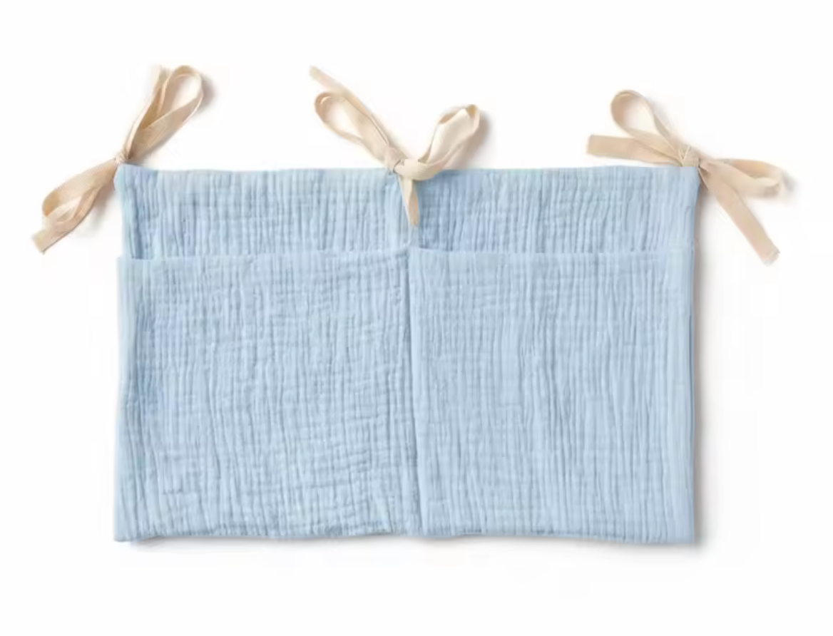 sac de rangement pour lit bébé en tissu avec attaches, organisateur de lit enfant pratique pour chambre bébé bleu