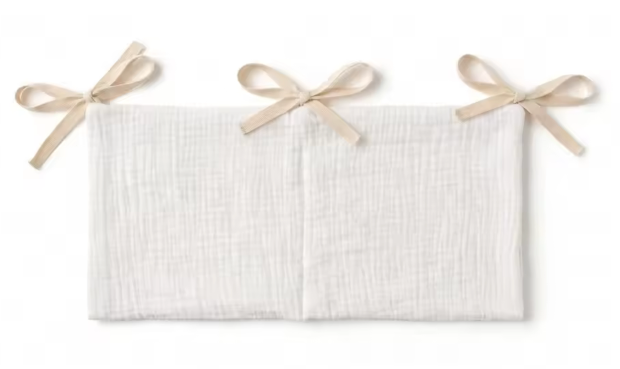 sac de rangement pour lit bébé en tissu avec attaches, organisateur de lit enfant pratique pour chambre bébé ecru