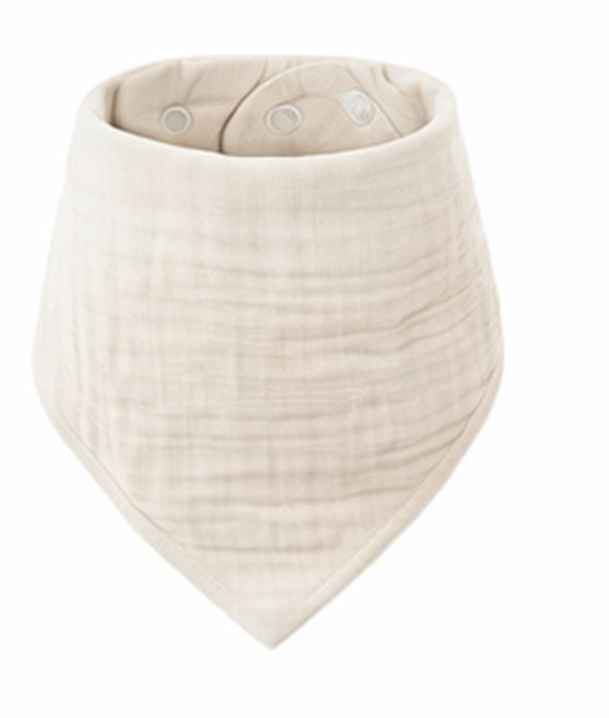 Bandana bébé en gaze de coton Ecru , forme triangle, bavoir absorbant avec bouton pression réglable pour bébé