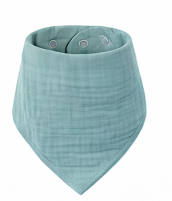 Bandana bébé en gaze de coton bleu, forme triangle, bavoir absorbant avec bouton pression réglable pour bébé