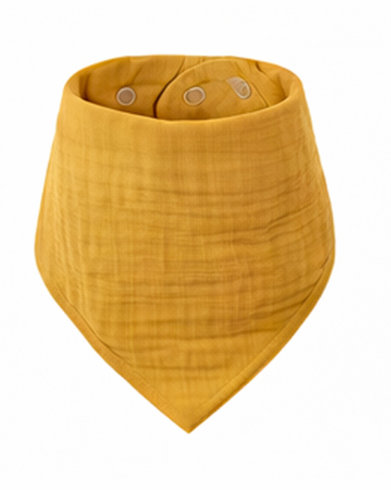 Bandana bébé en gaze de coton jaune , forme triangle, bavoir absorbant avec bouton pression réglable pour bébé