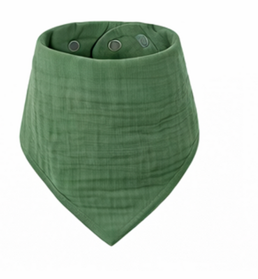 Bandana bébé en gaze de coton vert Kaki , forme triangle, bavoir absorbant avec bouton pression réglable pour bébé