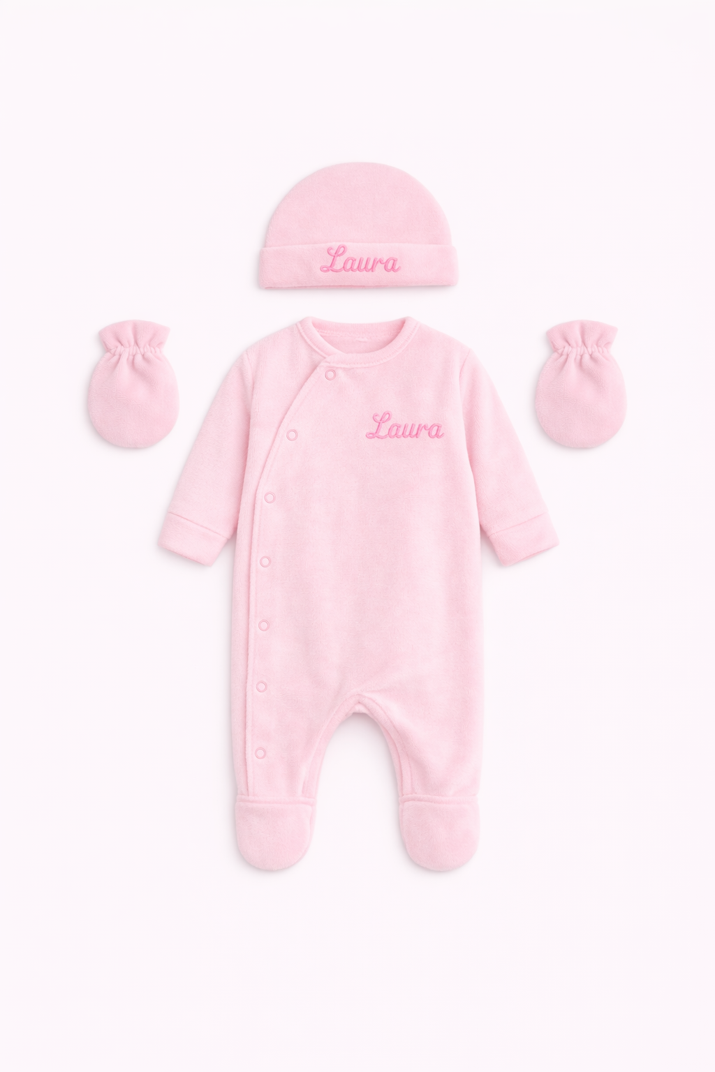 Body bébé personnalisé rose "Laura" brodé rose – tenue naissance élégante