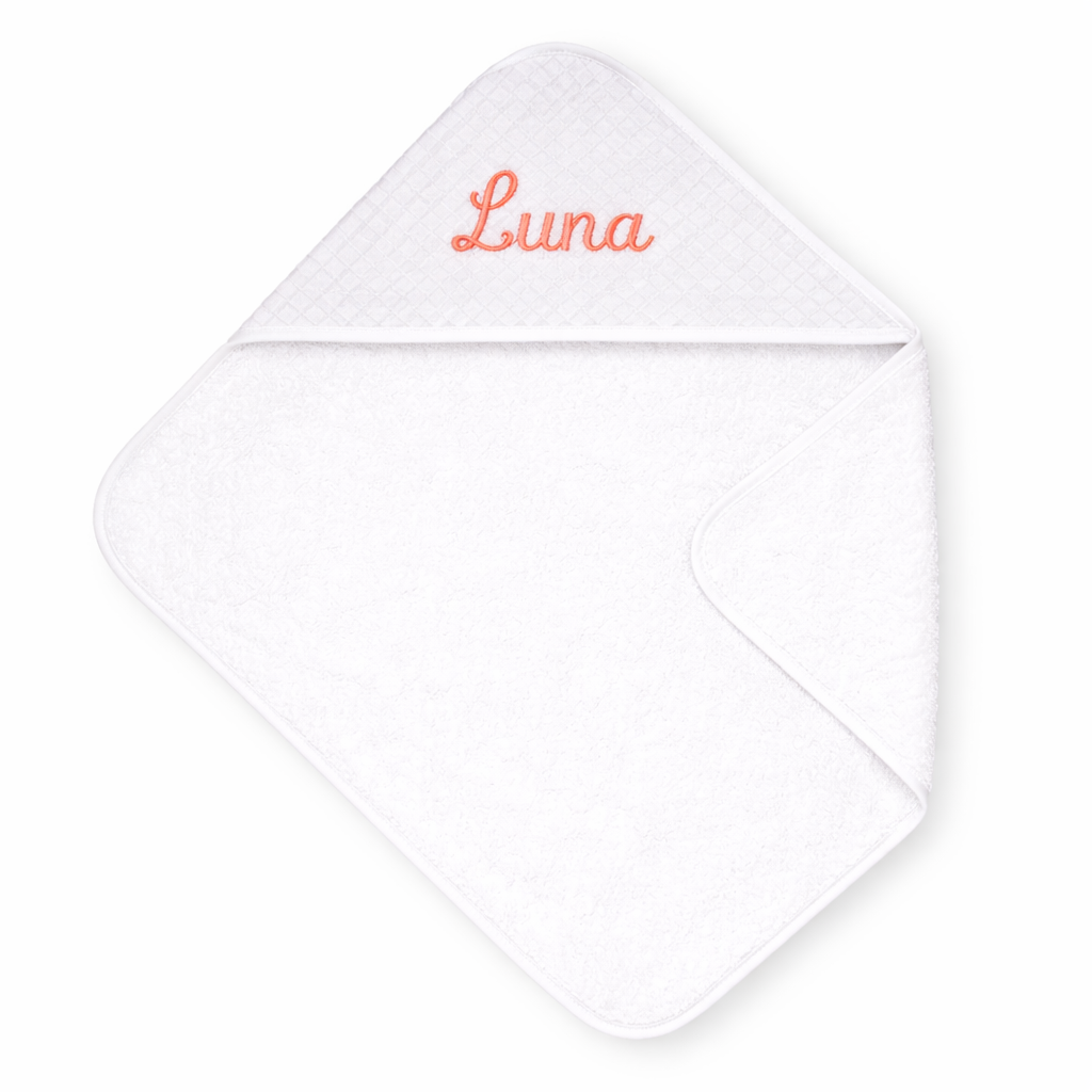 Cape de bain bébé blanche avec capuche Blanc et orange Broder 
