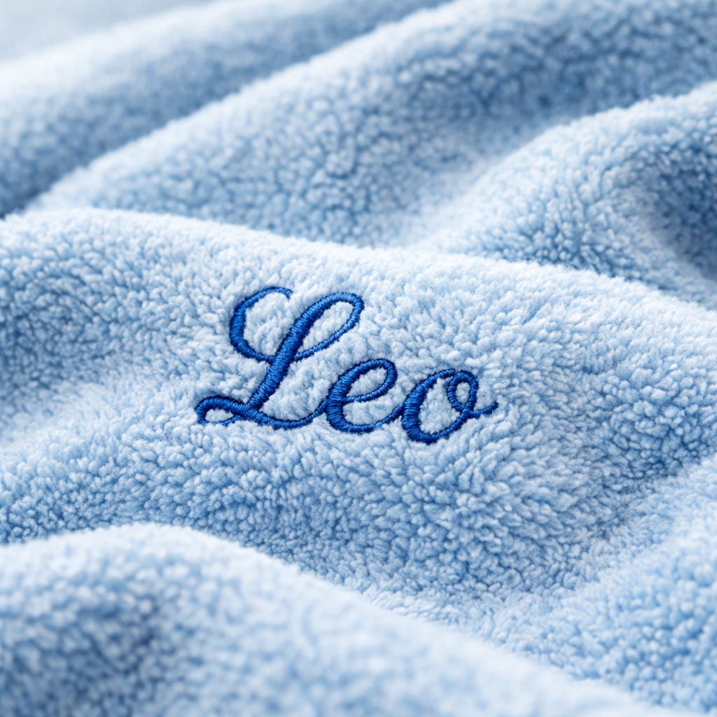 Cape de bain bébé bleue avec capuche motif animal personnalisée broder 
