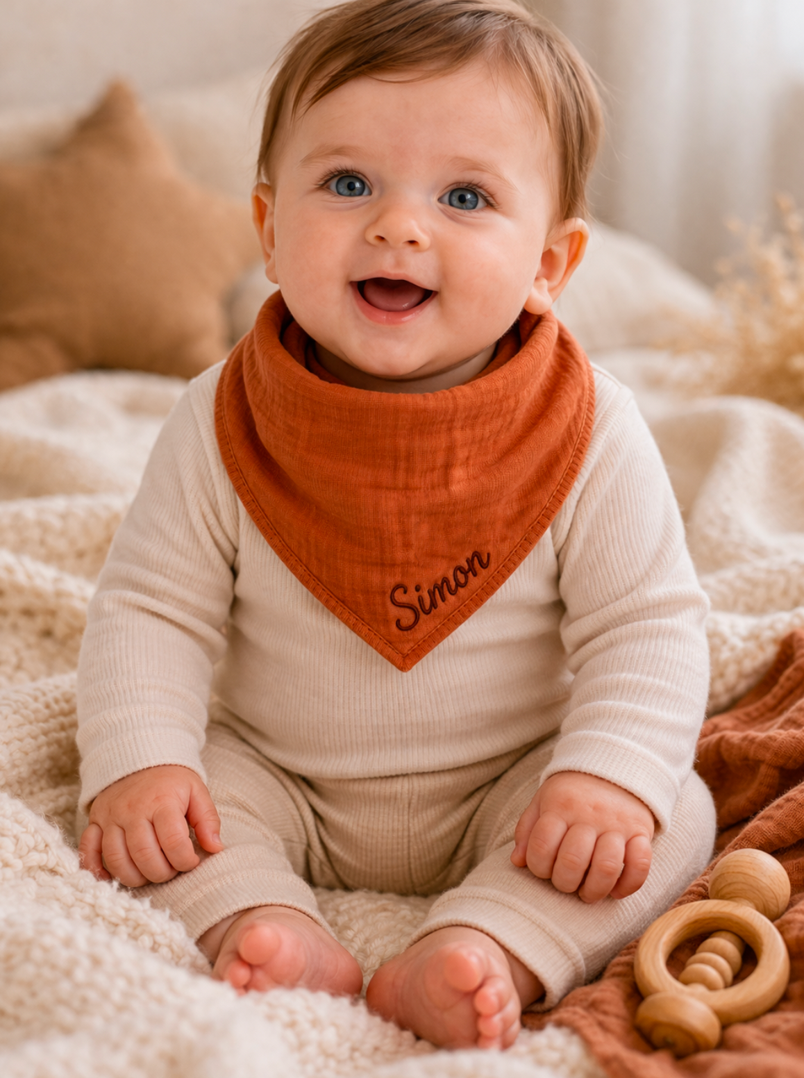 Bandana bébé triangle en gaze de coton – bavoir anti-bave avec bouton réglable pression Orange