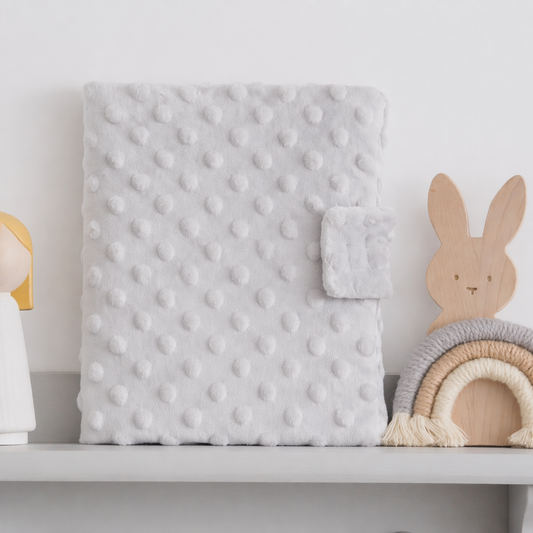 Carnet de santé bébé en tissu gris  à pois en relief