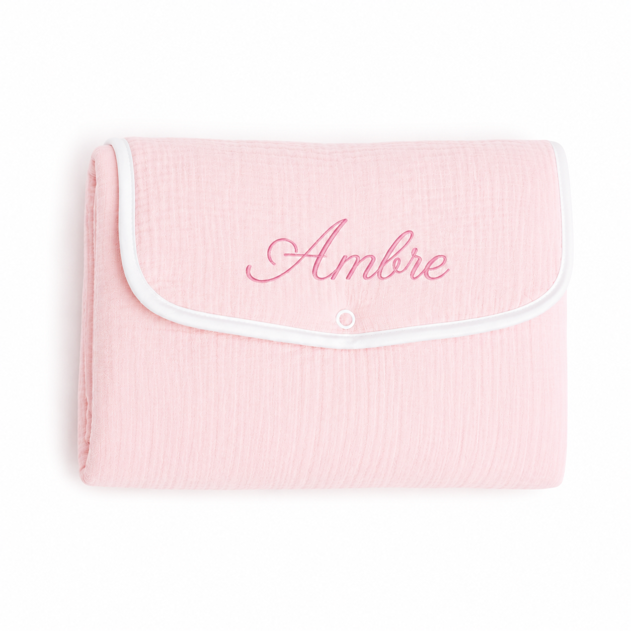 Tapis à Langer Pliable Personnalisable Imperméable avec Broderie Prénom Rose