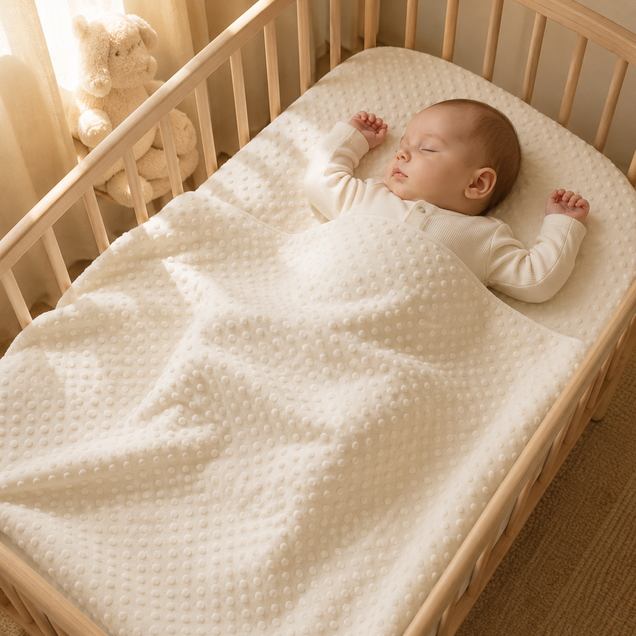 Plaid Bébé Ultra Doux – Couleur Unie à pois et Personnalisable Blanc