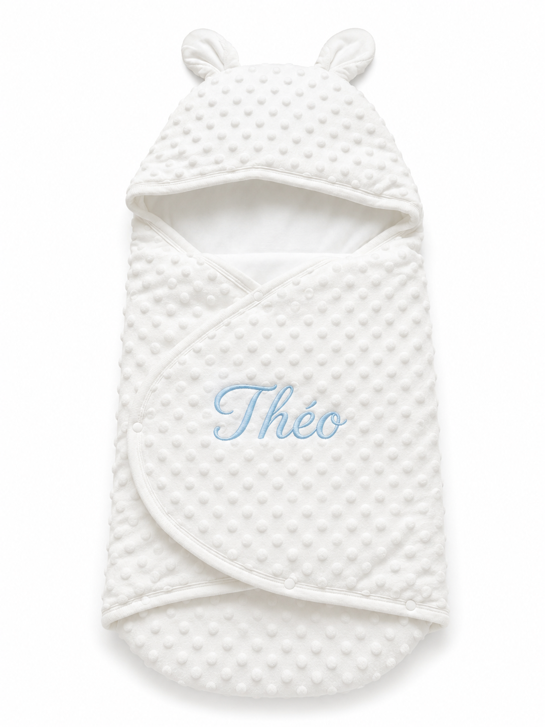 Nid d’ange bébé enveloppant à capuche avec oreilles  – Douceur et confort dès la naissance blanc