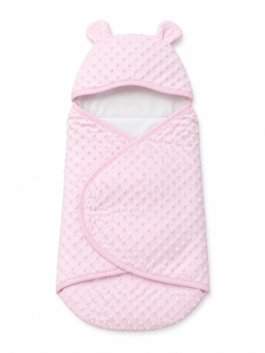 Nid d’ange bébé enveloppant à capuche avec oreilles  – Douceur et confort dès la naissance Rose
