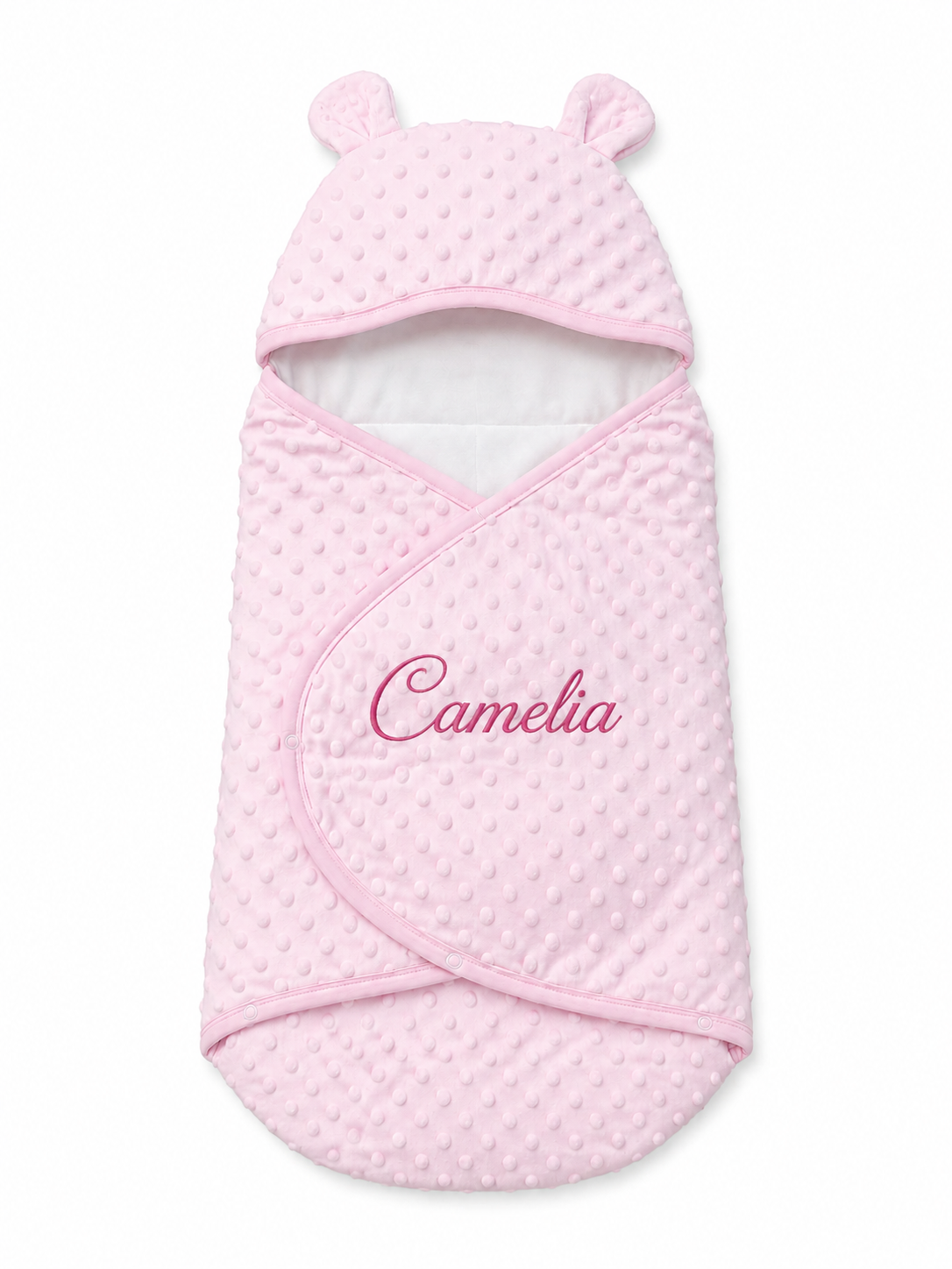 Nid d’ange bébé enveloppant à capuche avec oreilles  – Douceur et confort dès la naissance Rose