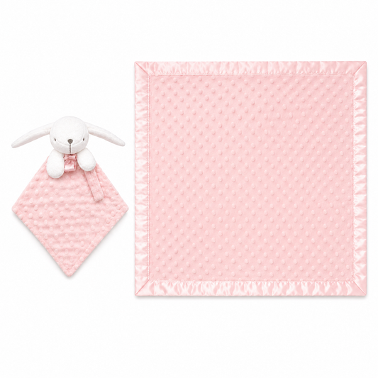 Plaid Bébé a pois  avec Doudou Lapin Assorti – Ultra Doux et Personnalisable rose