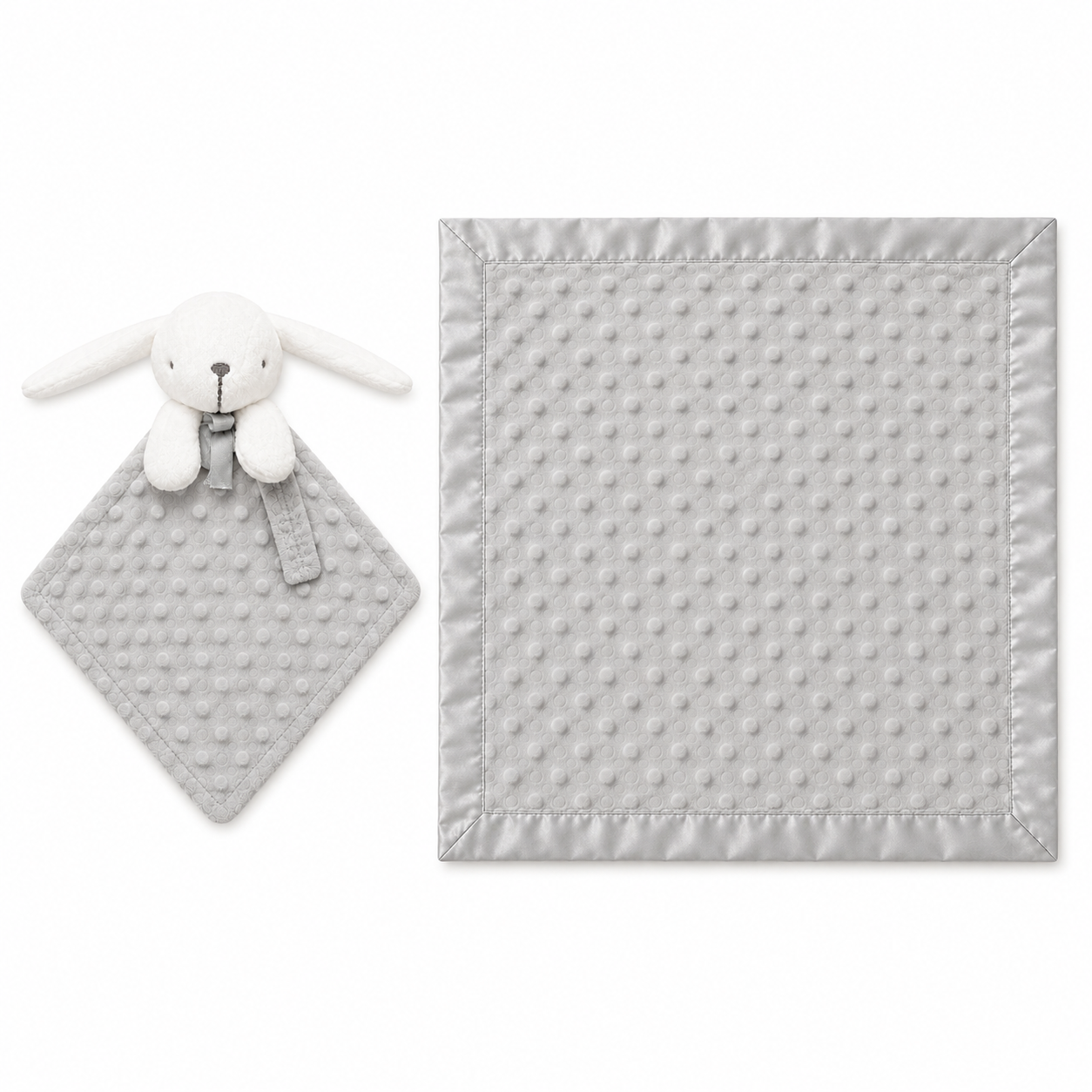 Plaid Bébé a pois  avec Doudou Lapin Assorti – Ultra Doux et Personnalisable Gris