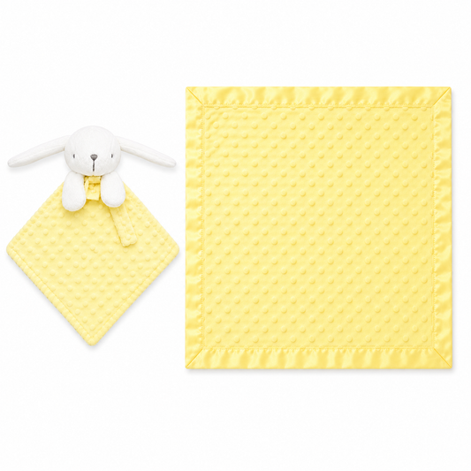 Plaid Bébé a pois  avec Doudou Lapin Assorti – Ultra Doux et Personnalisable jaune