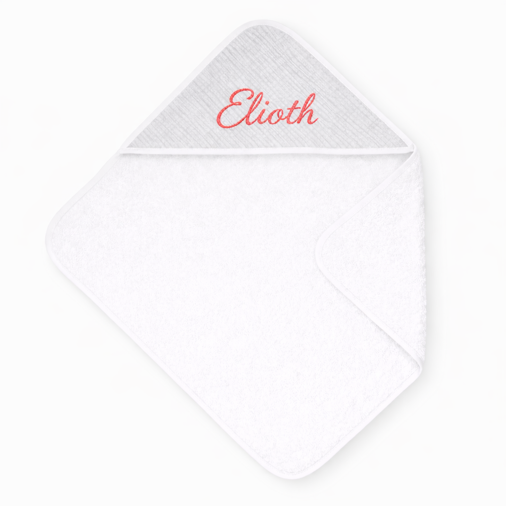 Cape de bain bébé personnalisée + gant de toilette  Gris