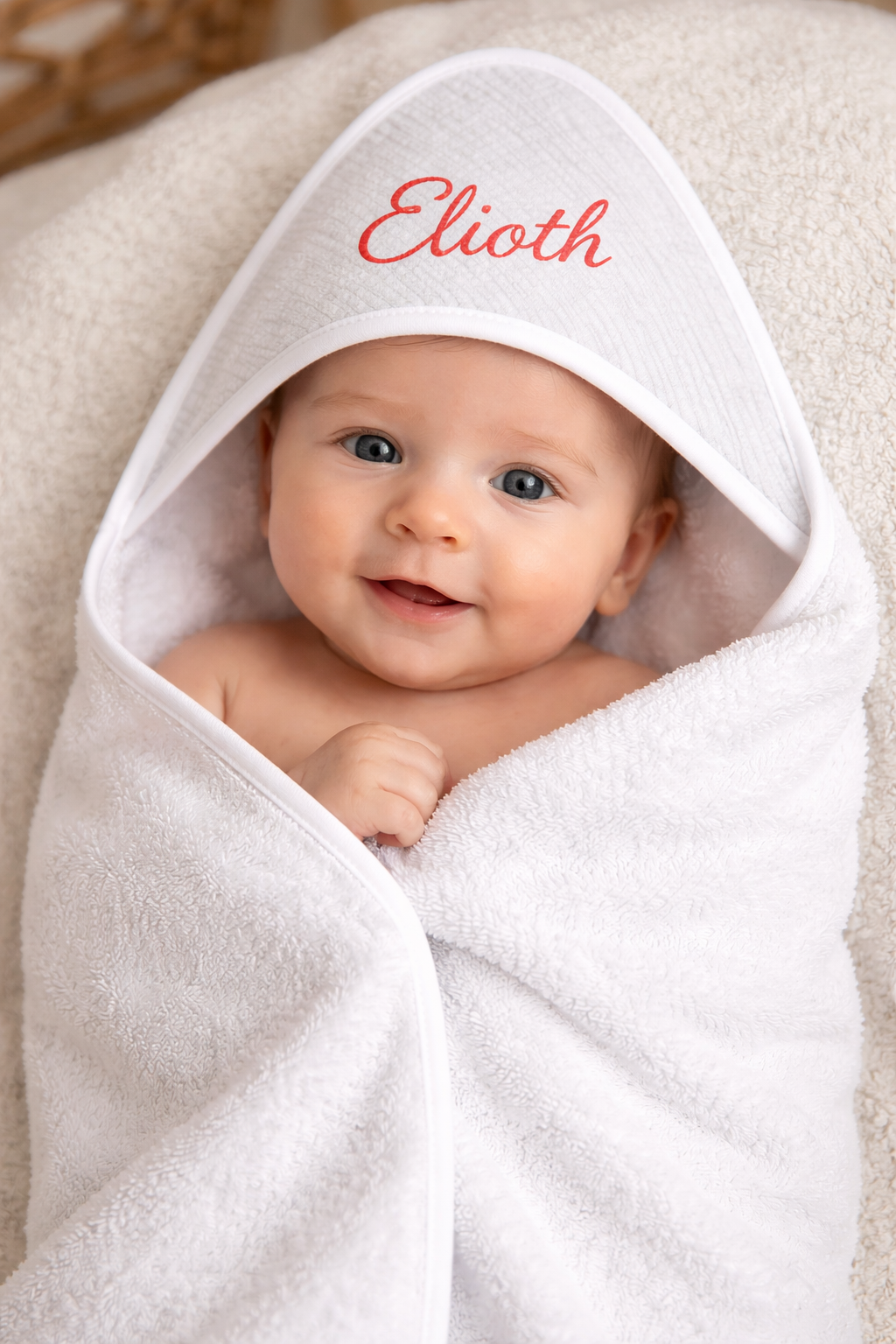 Cape de bain bébé personnalisée + gant de toilette  Gris