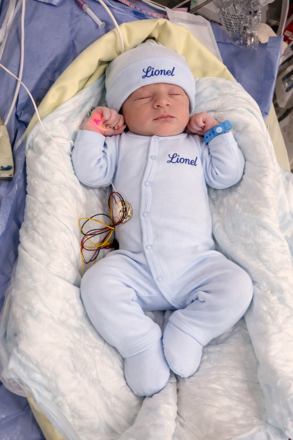Ensemble naissance personnalisé en coton 5 pièces  Bleu