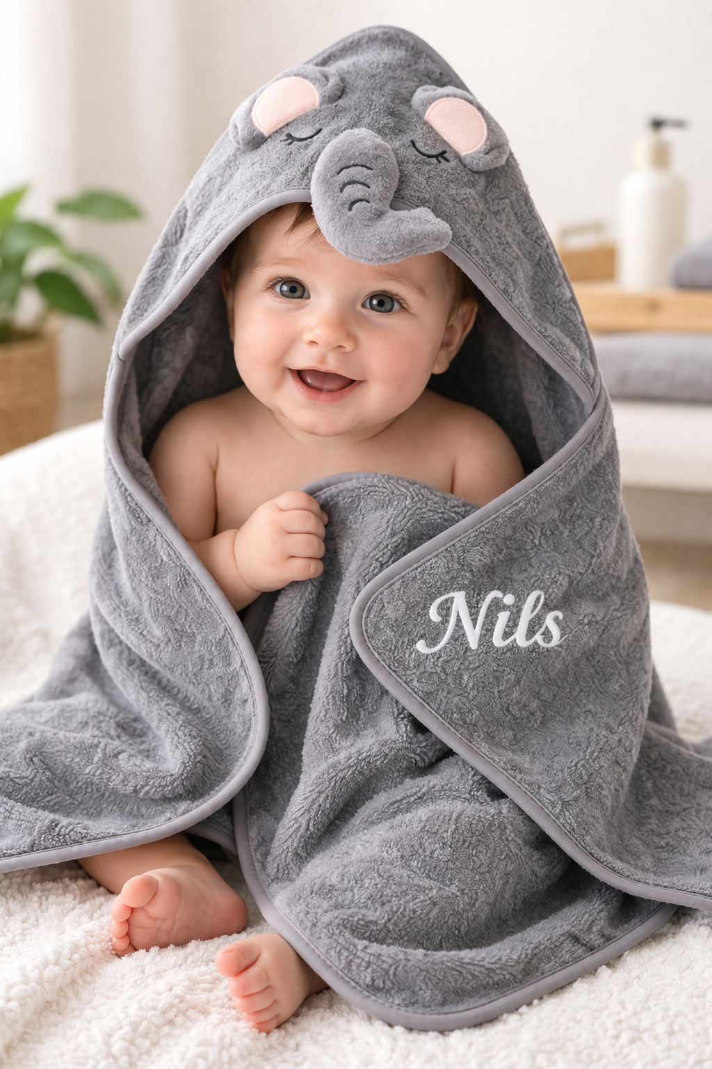 Cape de bain bébé Polaire Elephant Gris