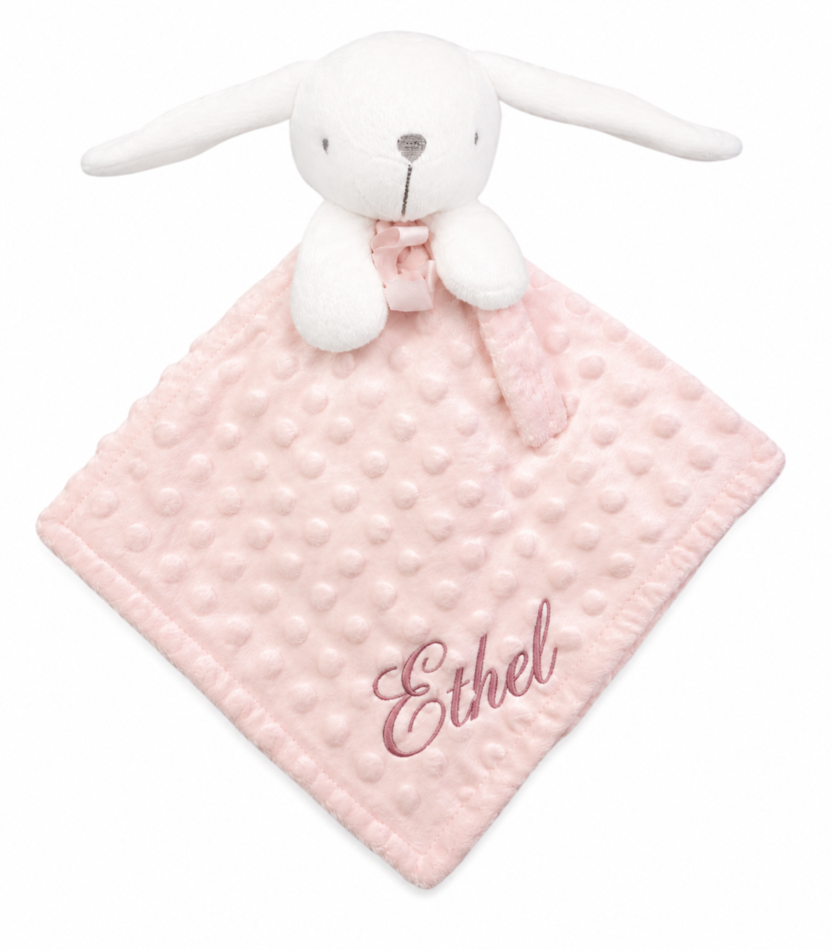 Plaid Bébé a pois  avec Doudou Lapin Assorti – Ultra Doux et Personnalisable rose