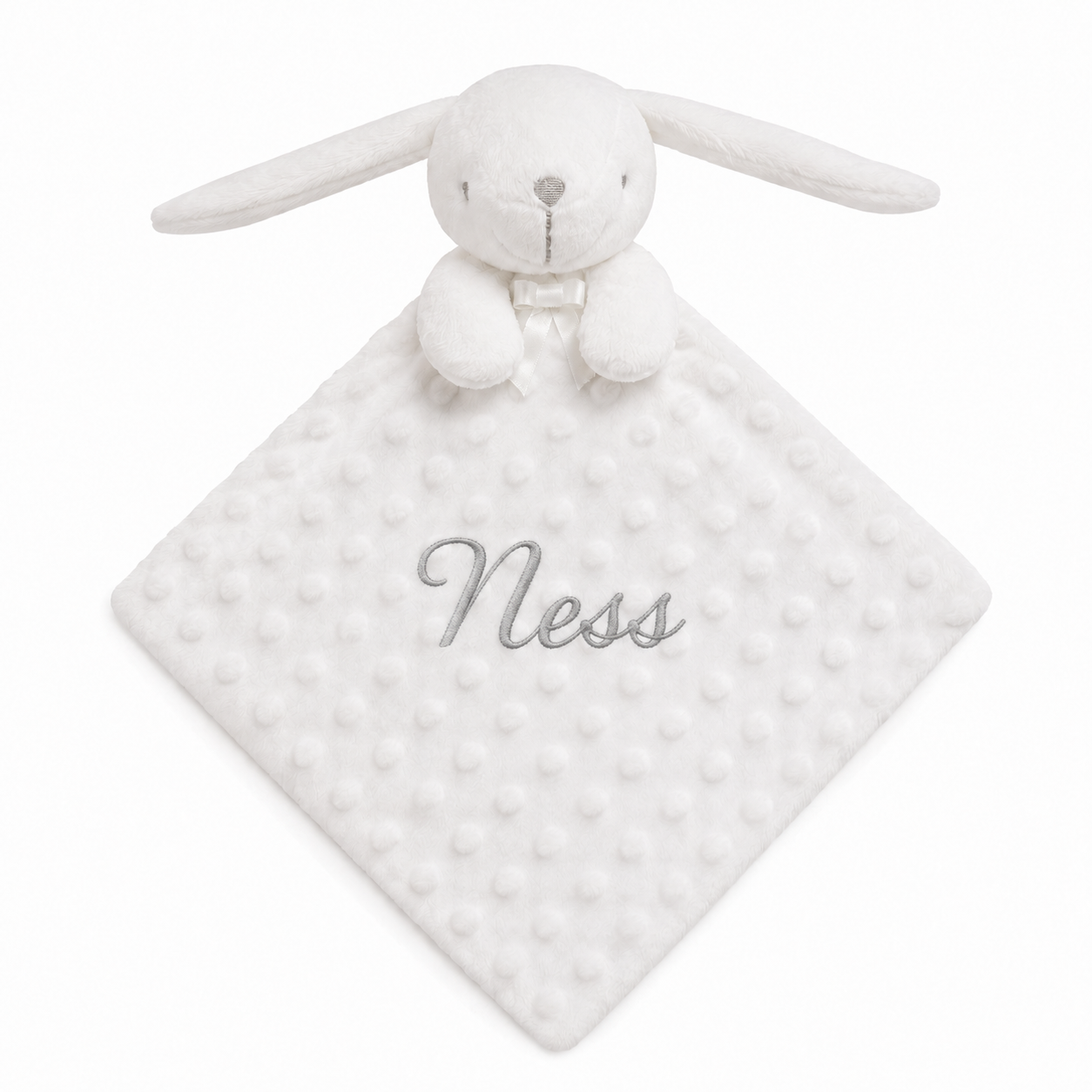 Plaid Bébé a pois  avec Doudou Lapin Assorti – Ultra Doux et Personnalisable Blanc