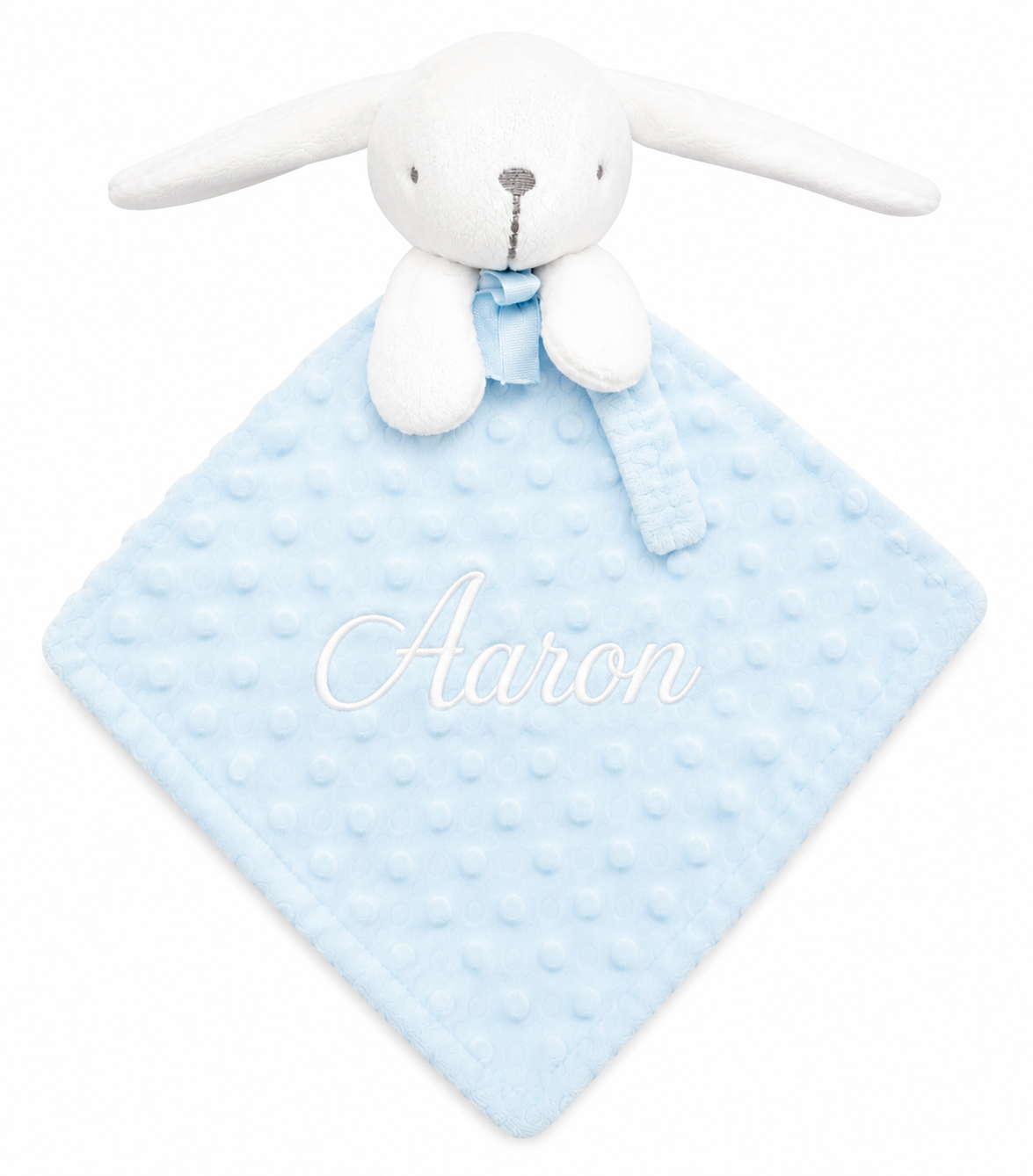 Plaid Bébé a pois  avec Doudou Lapin Assorti – Ultra Doux et Personnalisable Bleu ciel