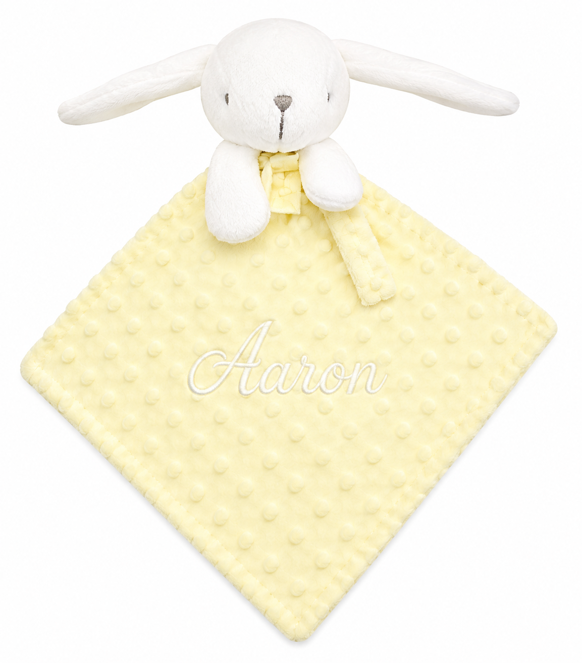 Plaid Bébé a pois  avec Doudou Lapin Assorti – Ultra Doux et Personnalisable jaune