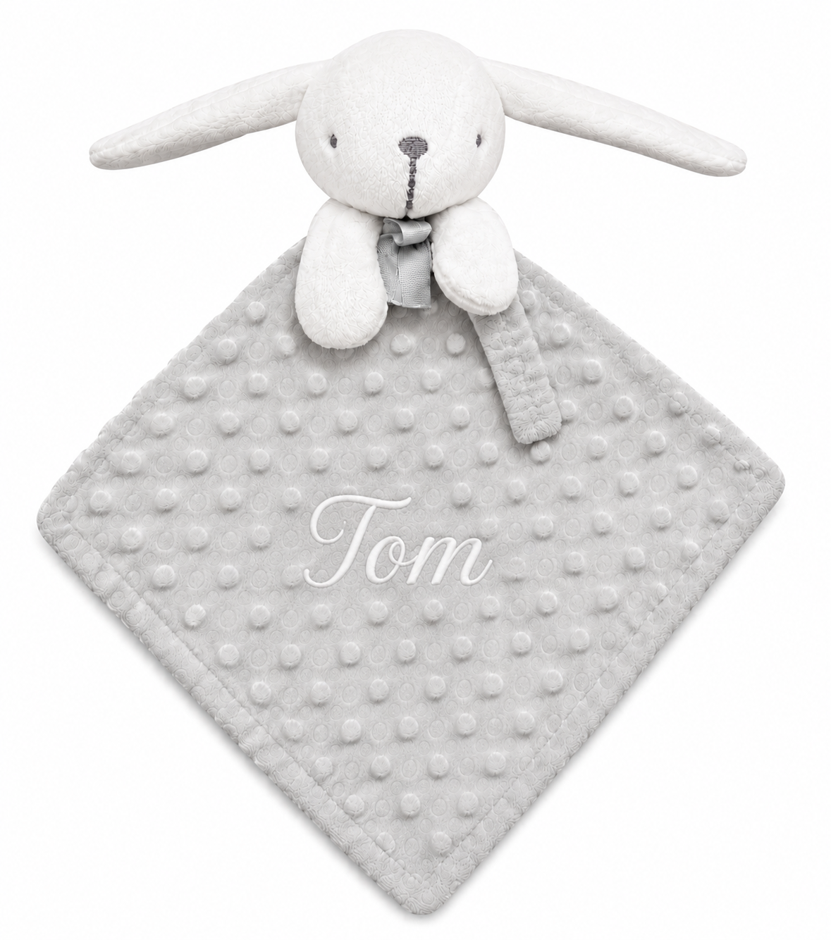 Plaid Bébé a pois  avec Doudou Lapin Assorti – Ultra Doux et Personnalisable Gris
