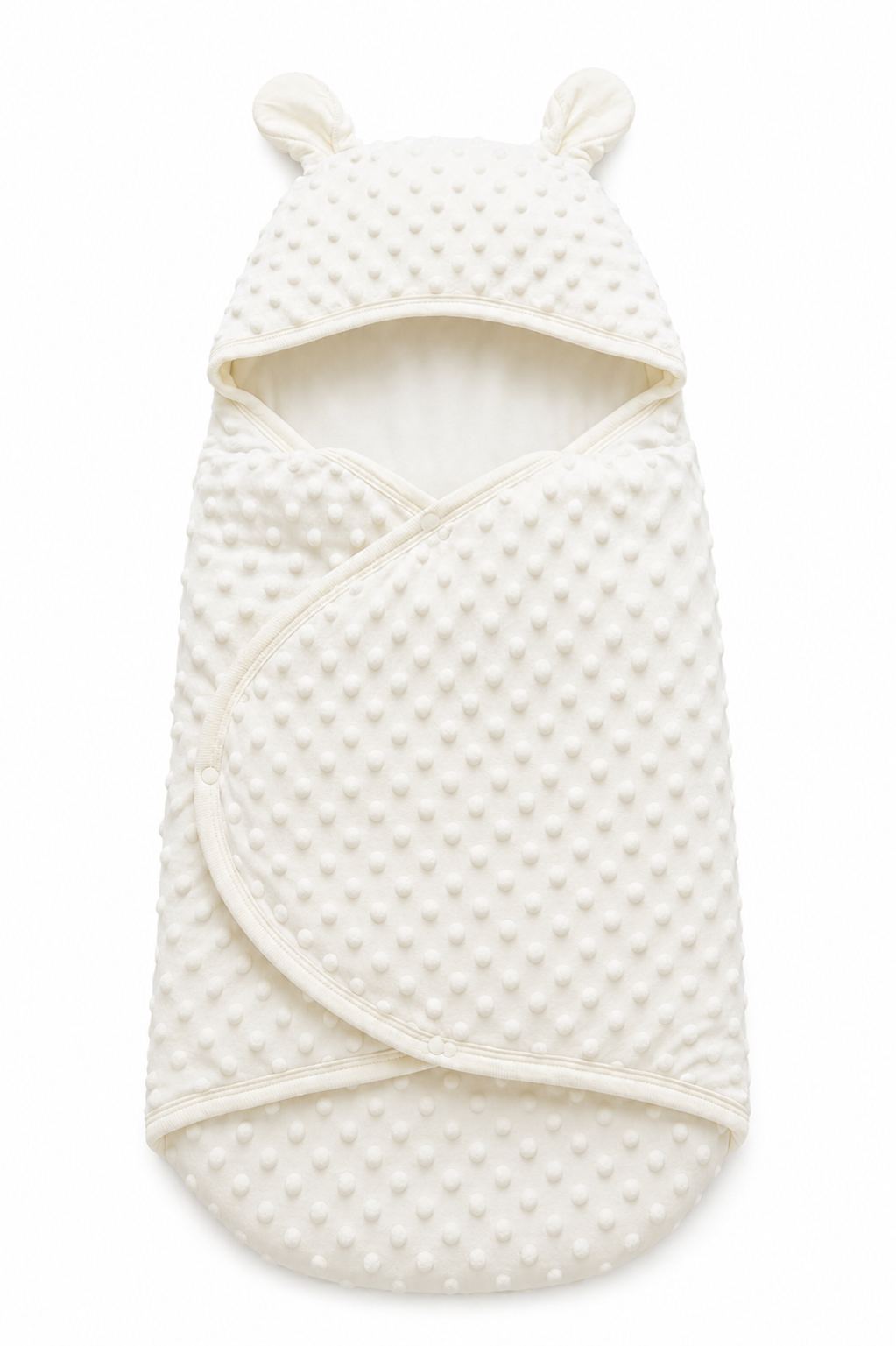 Nid d’ange bébé enveloppant à capuche avec oreilles  – Douceur et confort dès la naissance blanc