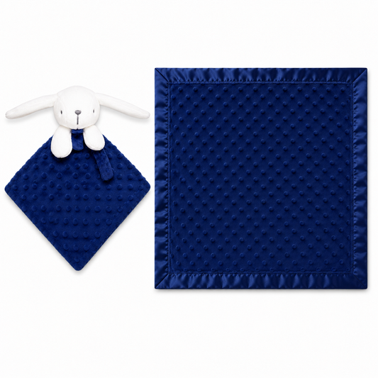 Plaid Bébé a pois  avec Doudou Lapin Assorti – Ultra Doux et Personnalisable Bleu roi
