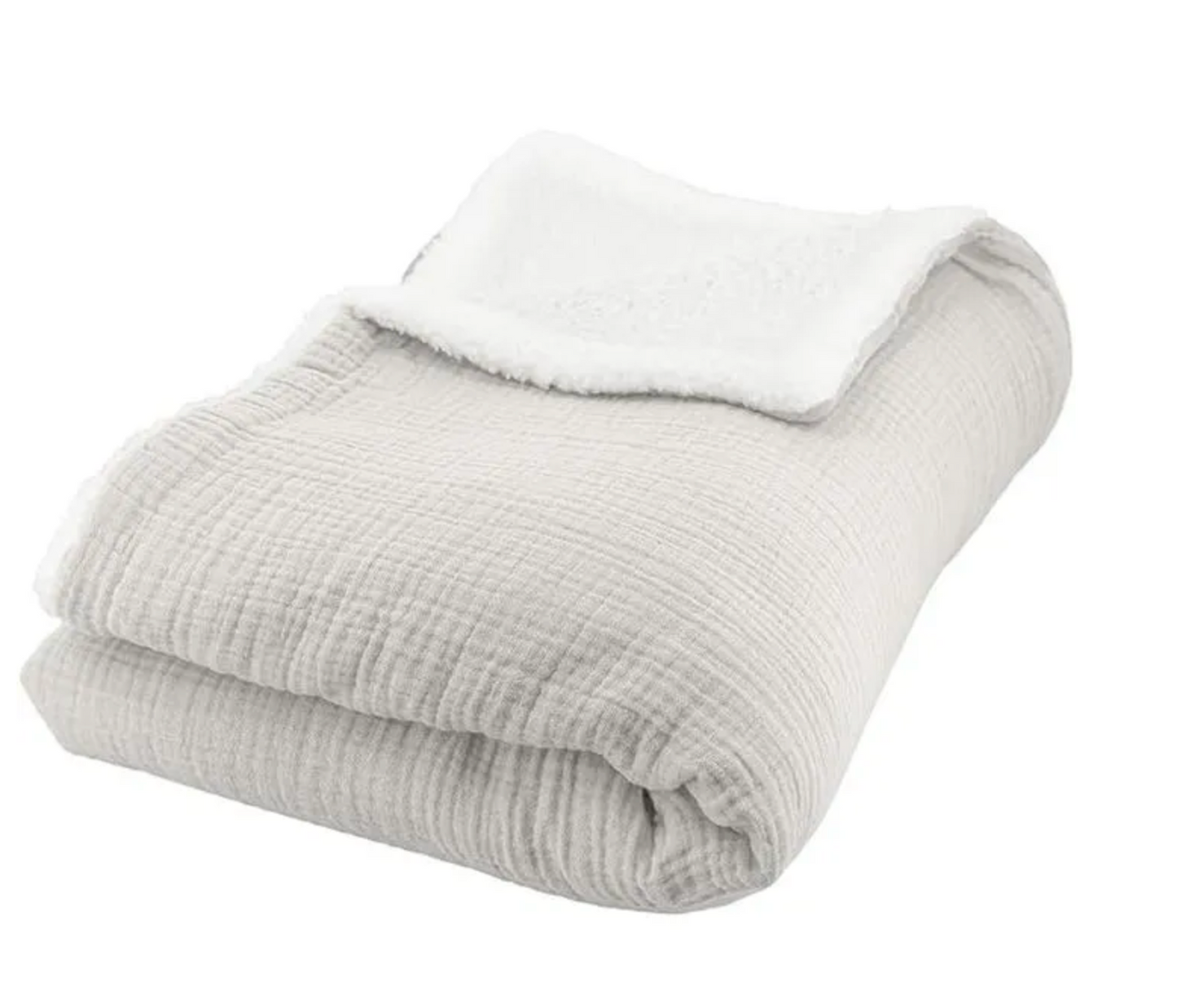 couverture bébé pliée en gaze de coton avec doublure polaire douce gris