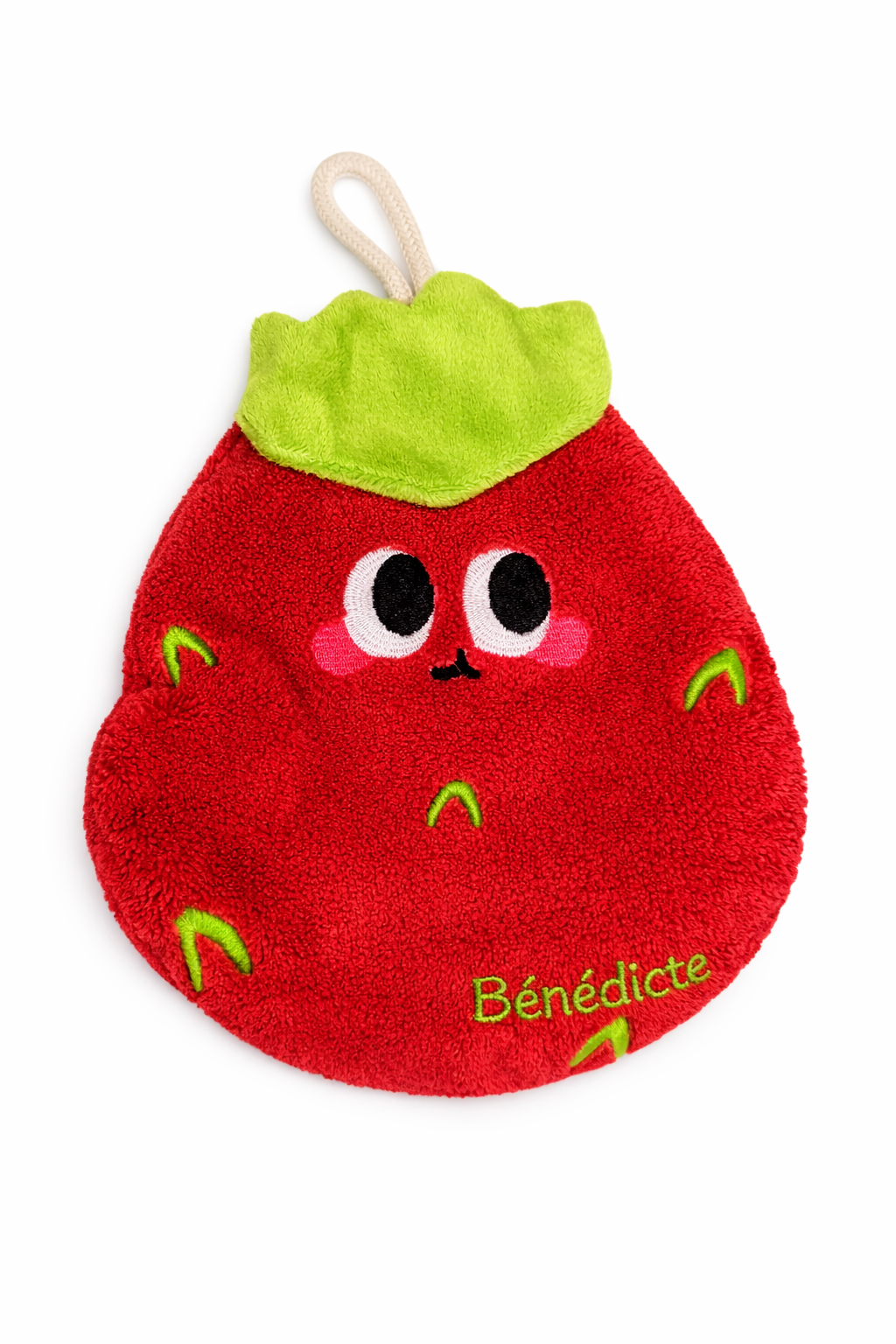 doudou fraise personnalisé bénédicte broderie verte cadeau bébé fille unique