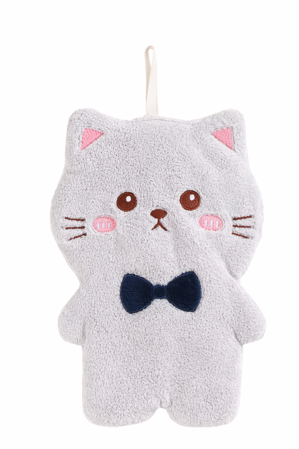 Doudou bébé chat gris ultra doux avec nœud papillon et attache tétine
