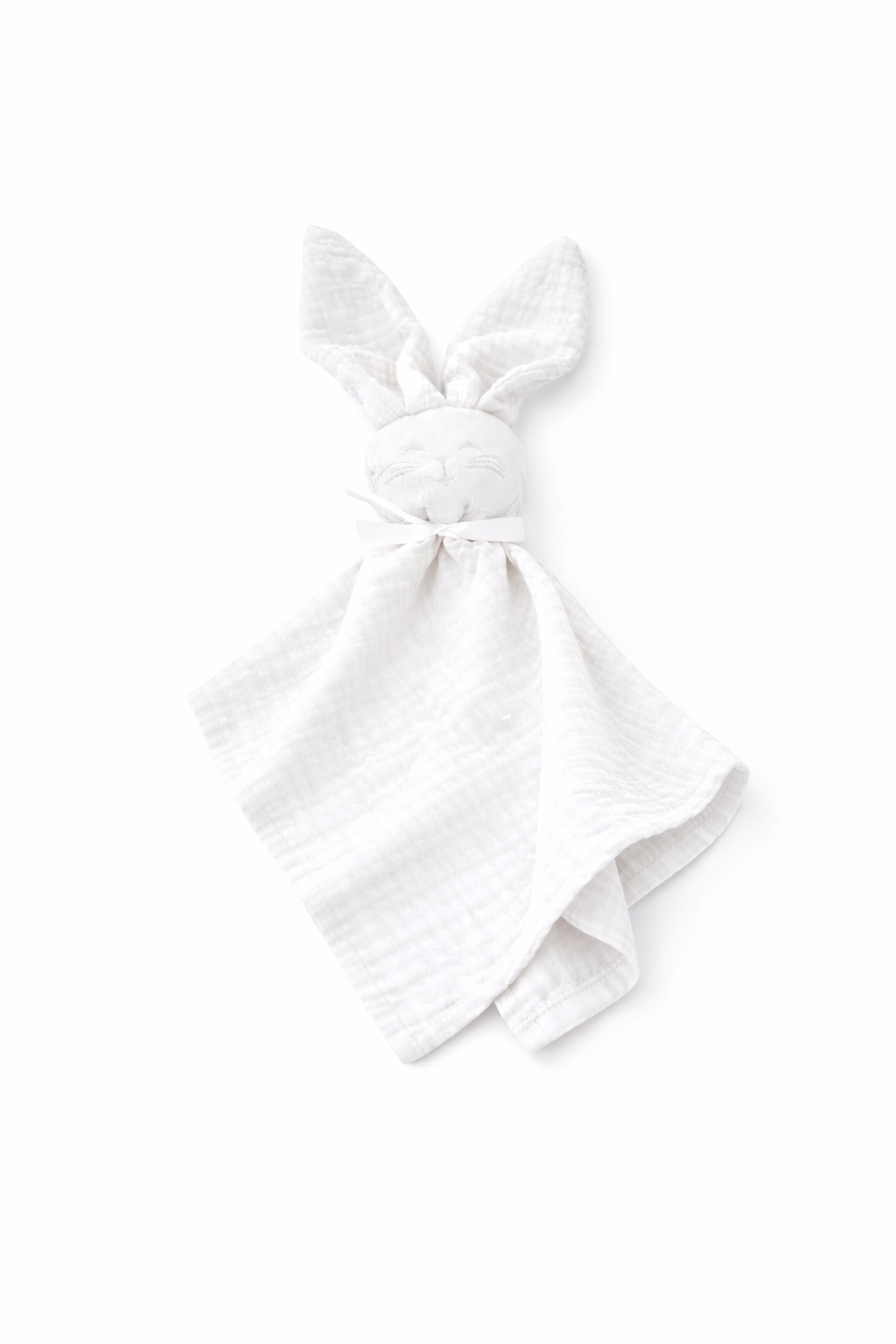 doudou bébé blanc en gaze de coton avec oreilles lapin et tissu léger