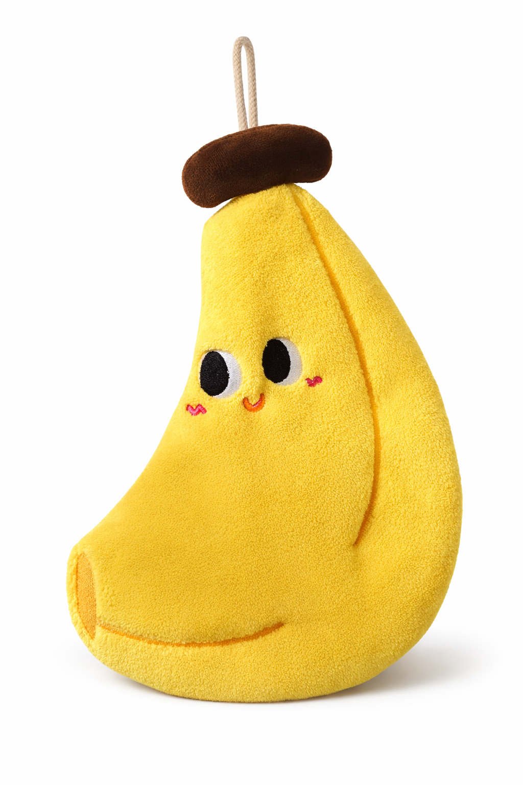 Doudou bébé en forme de fruit  Banane avec visage brodé et texture douce, peluche moelleuse avec boucle pour suspendre