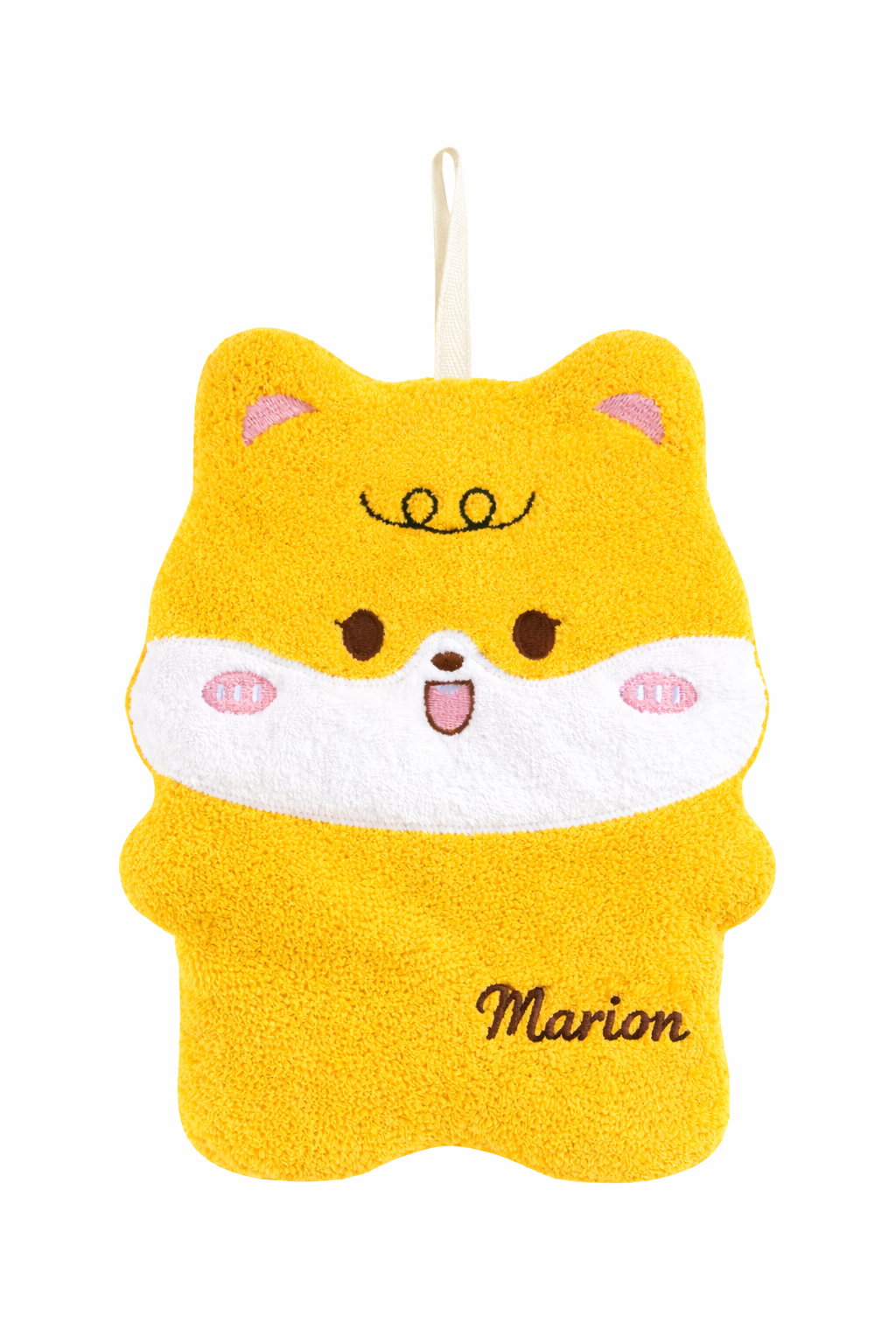 Doudou bébé jaune ultra doux avec attache tétine et boucle broder 