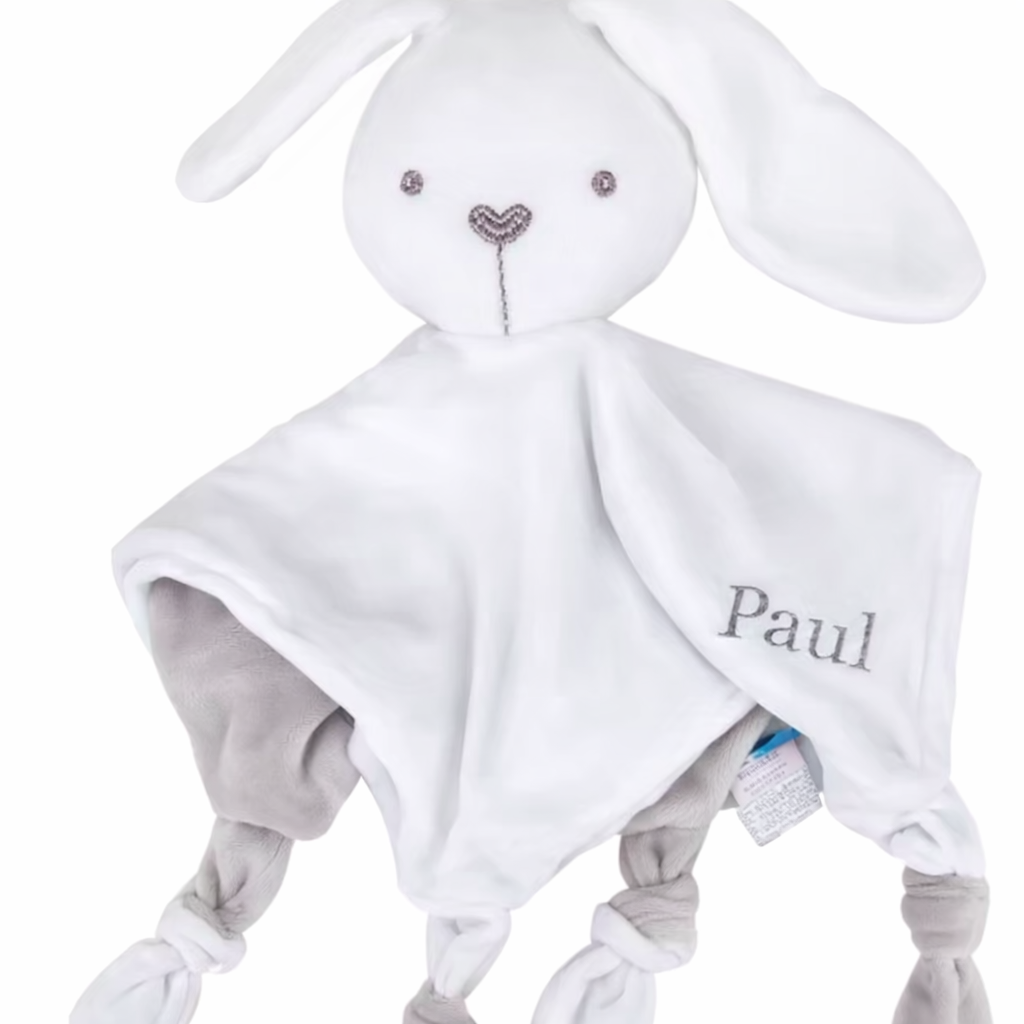 Doudou bébé lapin personnalisé avec prénom – Doudou plat doux et rassurant dès la naissance prénom broder 