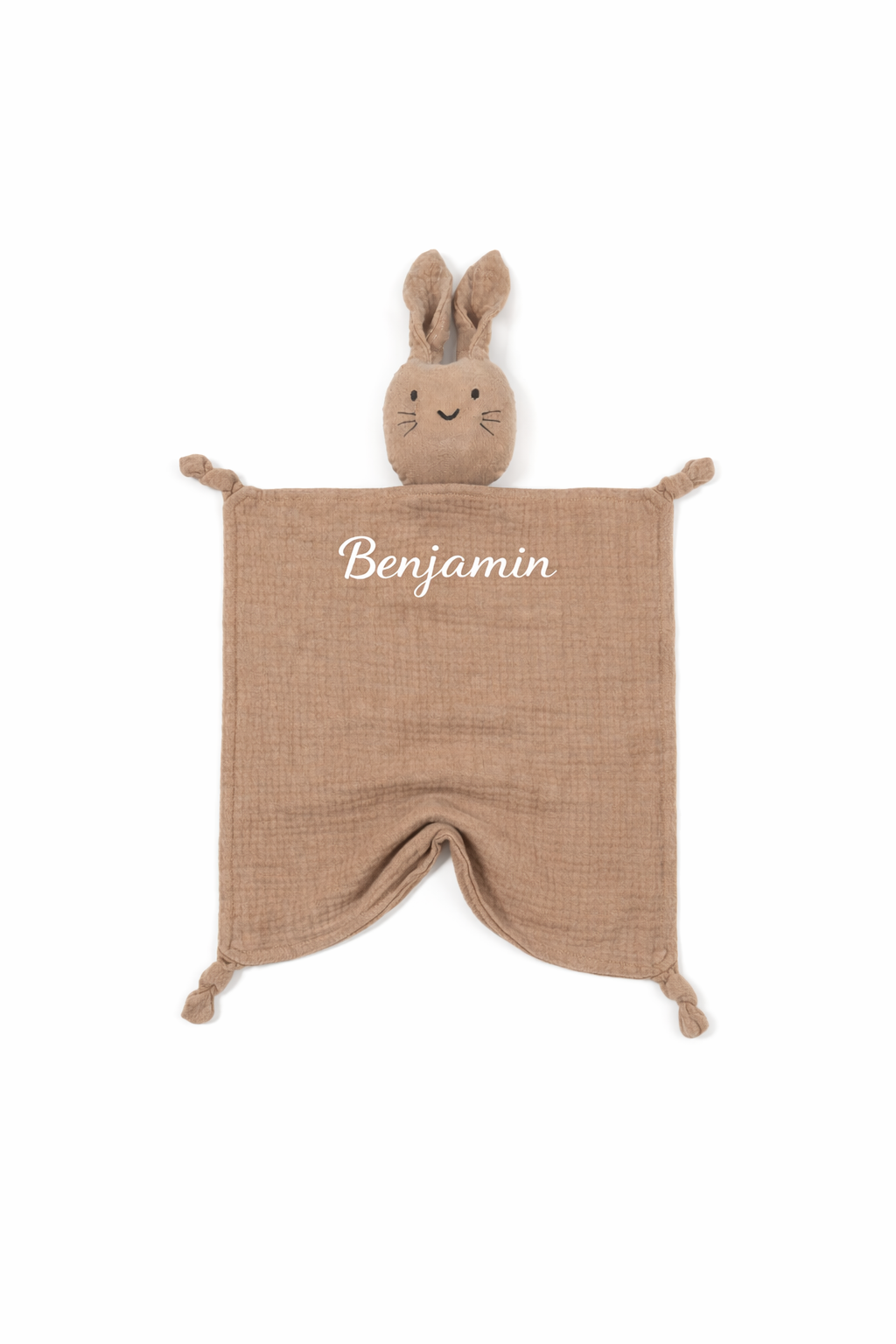 Doudou bébé lapin plat beige – coton doux dès la naissance broder marrron beige 