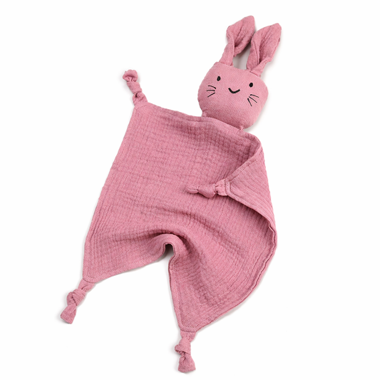 Doudou bébé lapin doux en coton naturel avec nœuds
