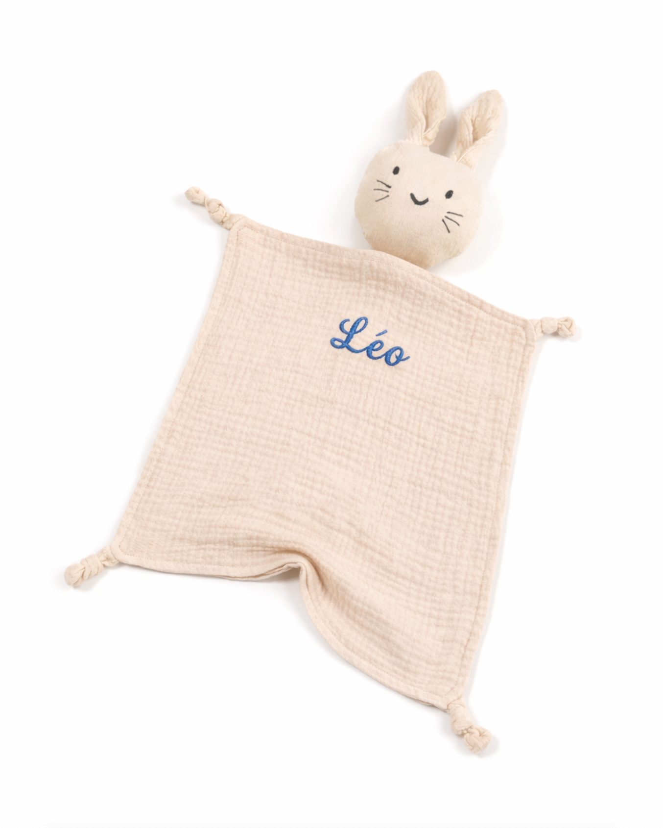 Doudou lapin en coton  beige pour bébé broder 