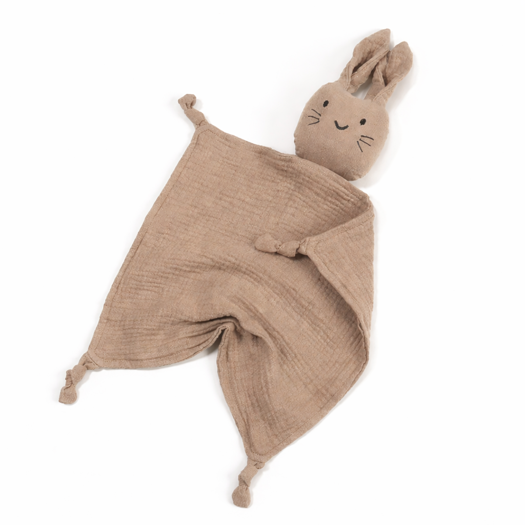 Doudou lapin pour nouveau-né en gaze de coton respirante
