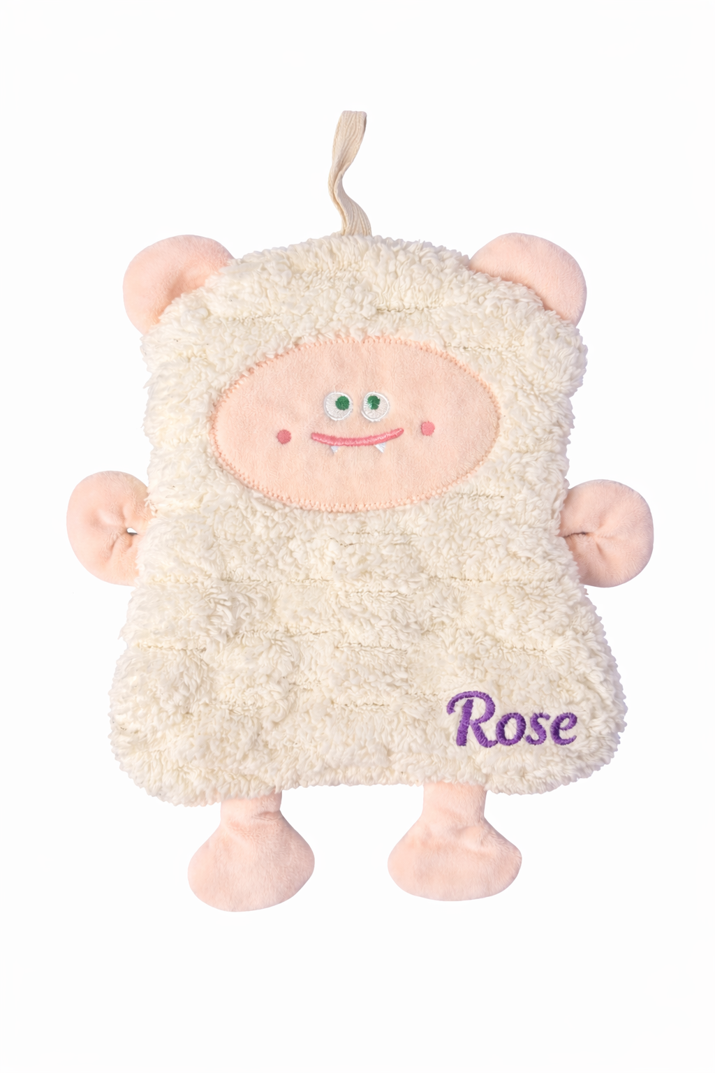 Doudou rose bébé personnalisé prénom Rose brodé violet
