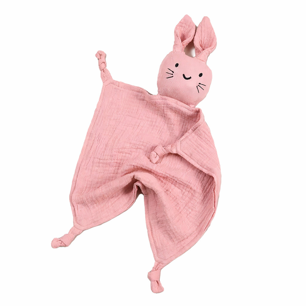 Doudou plat lapin minimaliste en tissu léger beige
