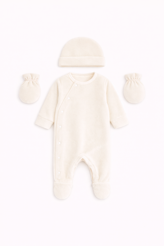 Ensemble bébé avec combinaison et bonnet beige 