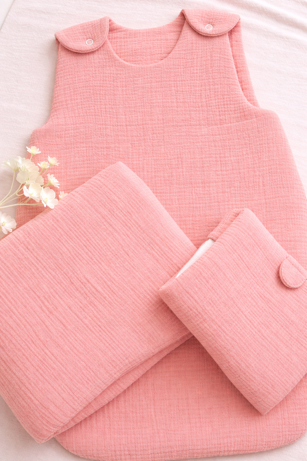 Gigoteuse bébé en gaze de coton avec prénom brodé, turbulette personnalisée douce et respirante avec accessoires assortis 