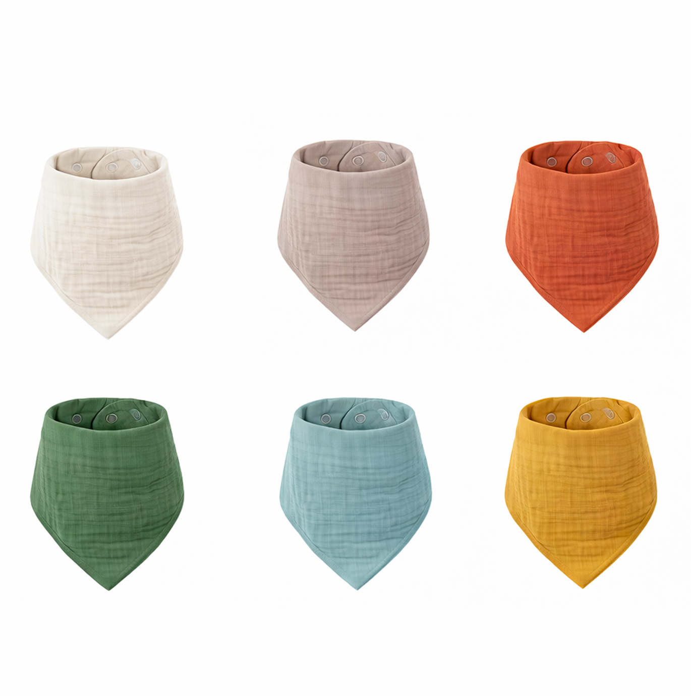 Collection de bandanas bébé en coton gaze doux, bavoirs absorbants avec boutons pression visibles
