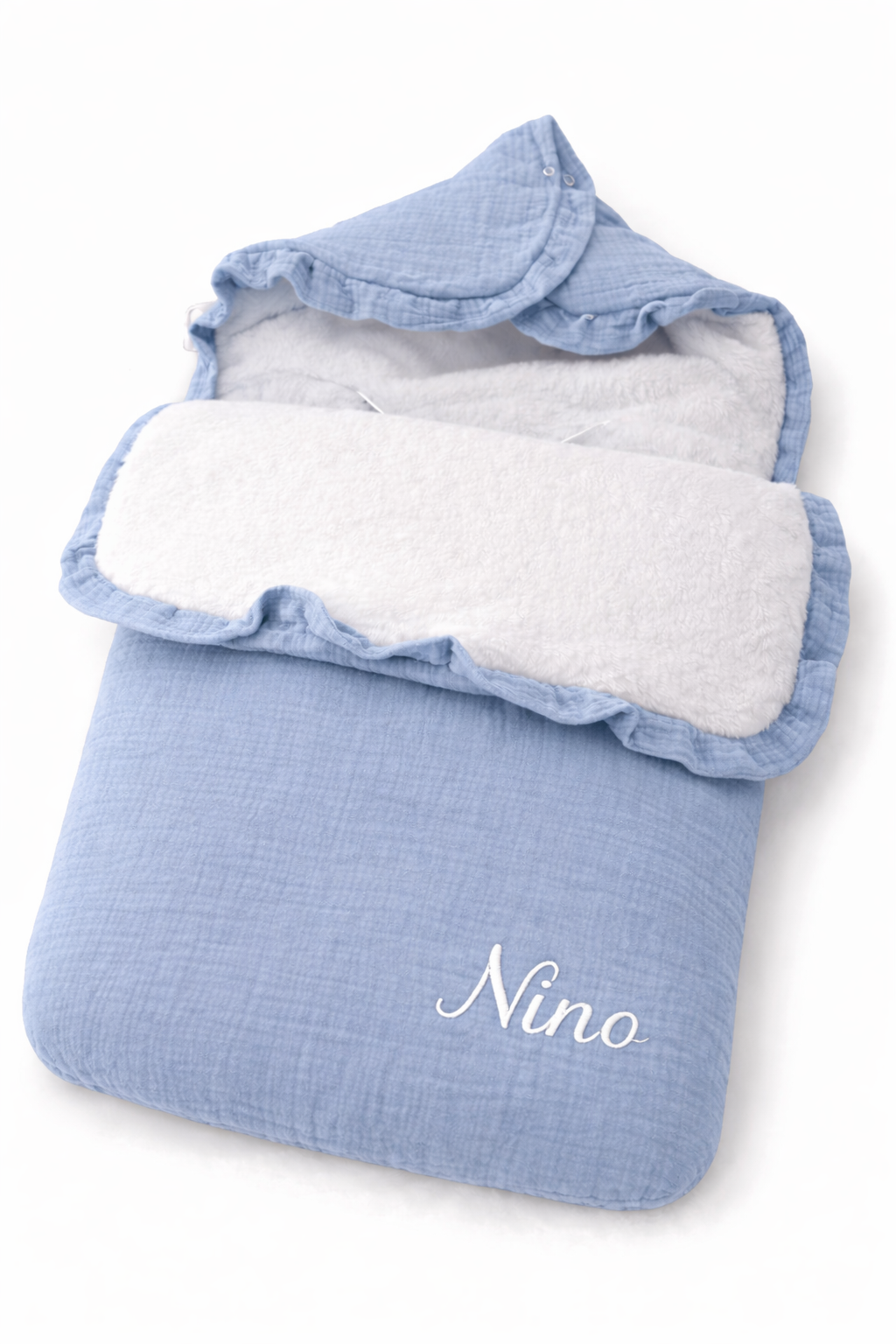 Nid d’ange naissance en tissu doux – Teinte bleu  naturel