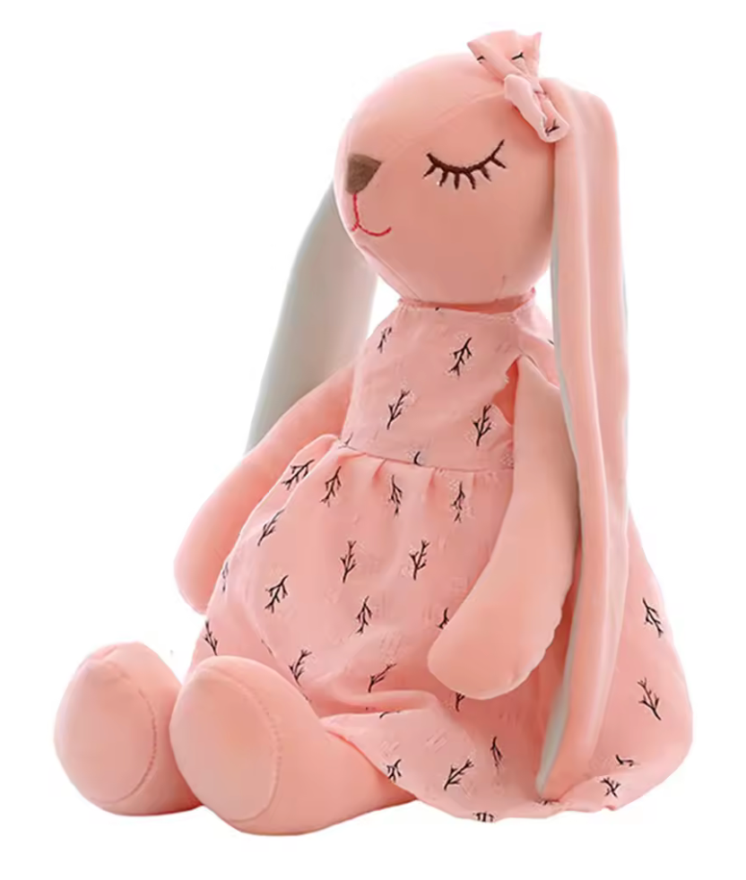 Peluche lapin rose en tissu avec robe pour bébé
