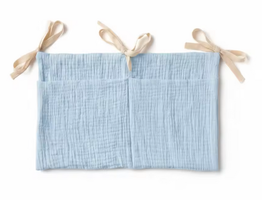 sac de rangement pour lit bébé en tissu avec attaches, organisateur de lit enfant pratique pour chambre bébé bleu 
